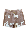Brown Cowprint Denim Shorts