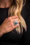 Adjustable Silver Oval Concho Ring with Turquoise Accent