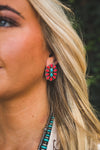 Turquoise and Red Oval Cluster Post Earring