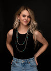Silver Disc Bead Necklace w/Green Turquoise Beaded Accent