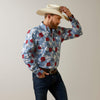 Ariat Men Wrinkle Resist Red White and Blue Pareau Western Aloha Stretch Classic Fit Shirt