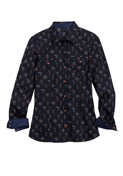 Tin Haul Women's Potted Plant Print Snap Shirt - Broken horn