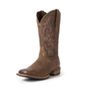 Palitutu Women's Light Brown Embroidered Full-Grain Leather Square Toe Western Boots - Broken horn