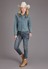 Stetson Women Light Wash Denim Crop Blouse