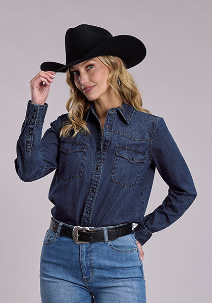 Stetson Women's Dark Denim Light Weight Blouse - Broken horn