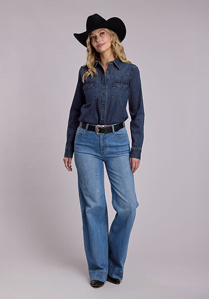 Stetson Women's Dark Denim Light Weight Blouse - Broken horn
