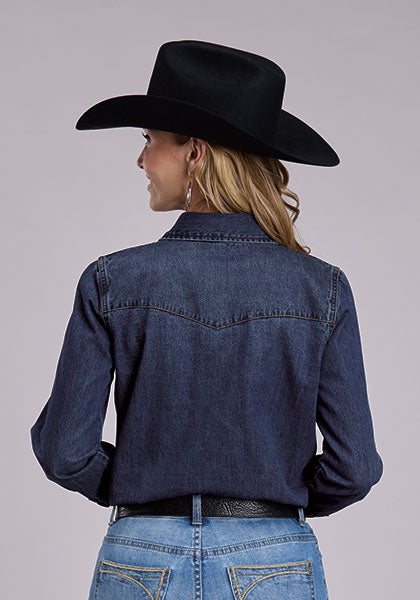 Stetson Women's Dark Denim Light Weight Blouse - Broken horn
