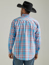 Wrangler Mens Logo Sleeve Western Plaid Shirt - Sunny Blue