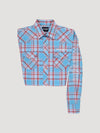 Wrangler Mens Logo Sleeve Western Plaid Shirt - Sunny Blue