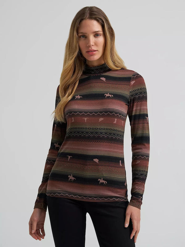 Wrangler Women's Rambling Ridge Mock Neck Top - Broken horn