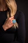 Adjustable Turquoise Flower Cluster Ring