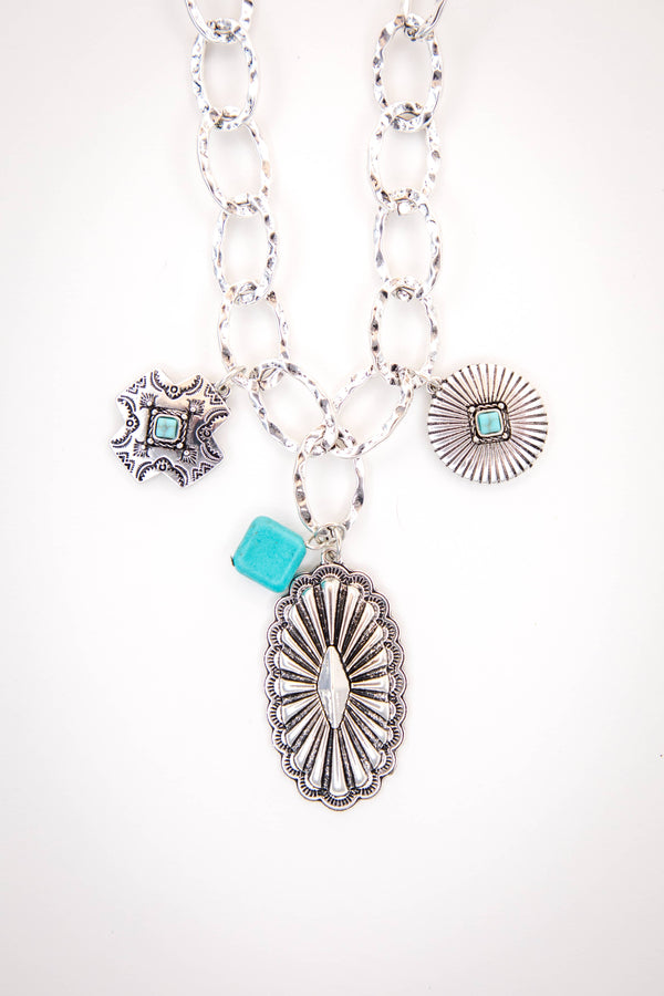 Chunky Chain Concho Charm Necklace