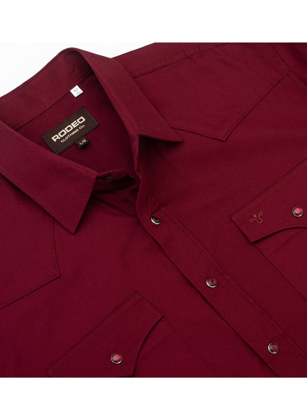 Rodeo Men's Western Solid Cotton Twill Snap Shirt - Burgundy