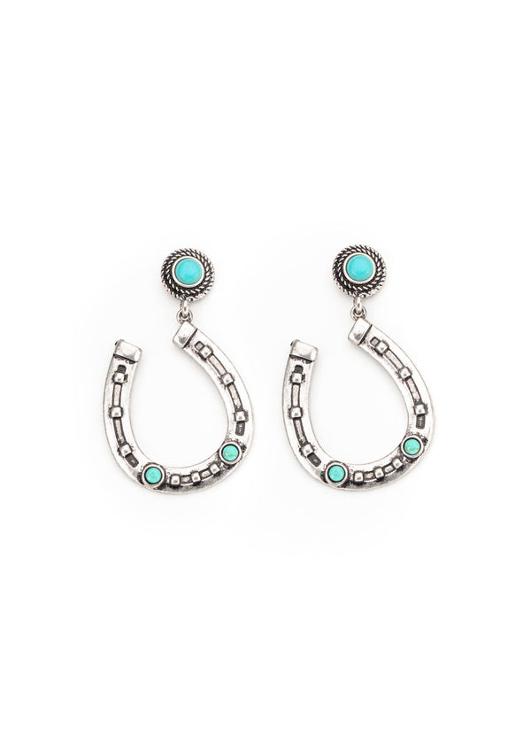 Burnished Silver and Turquoise Horseshoe Earring