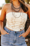 Ivory Leather Boot Stitch Embroider Corset Tie Back