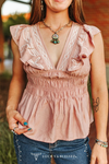 Peach Bootstitch Embroidered Contrast Stitching Blouse - Broken horn