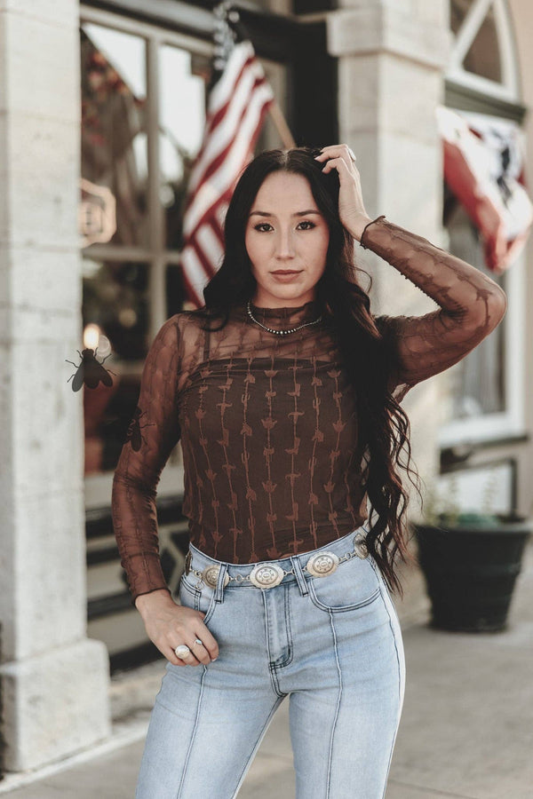 Lariat Lace Long Sleeve - Chocolate - Broken horn