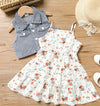 2pc Toddler Girl Sweet Denim Vest and Floral Dress Set