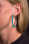 Worn Silver Turq Trimmed Hoop Earring