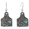 Justin Earings Filigree Cow Tag w/Turq Colored Stone