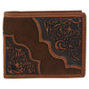 Tony Lama Mens Genuine Leather Wallet  - Large Bifold With Floral Tooling and Roughout