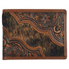 Justin Mens Genuine Leather Large Bifold Wallet With Floral Tooling and Brindle Hair