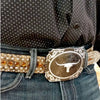 Montana Silversmiths Gunmetal Cameo Filigree with Longhorn Steer Buckle - Broken horn
