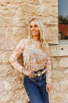 Ivory Beige Western Desert Burnout Mesh Long Sleeve Top
