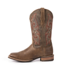 Palitutu Women's Light Brown Embroidered Full-Grain Leather Square Toe Western Boots - Broken horn