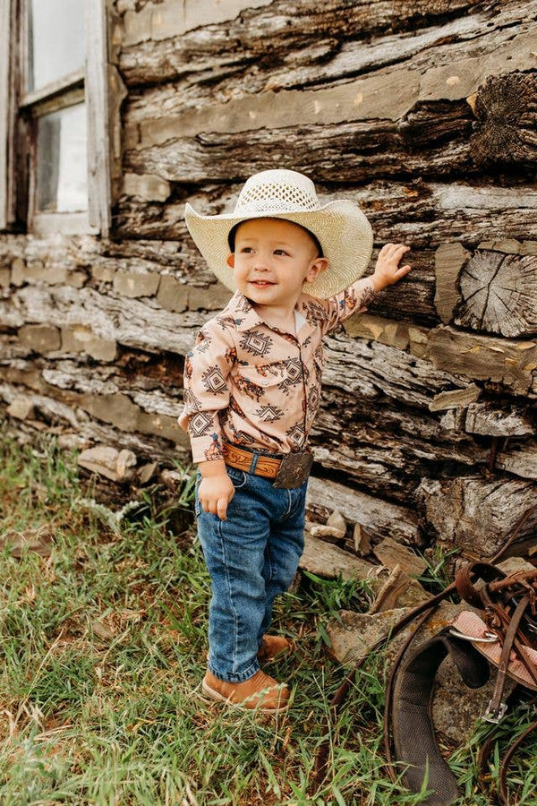 Aztec Bucking Horse  Pearl Snap Onesie