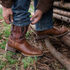 Palitutu Men's Dark Brown Full Grain Leather Square Toe Cowboy Boots - Broken horn