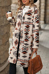 Aztec Print Button Up Long Length Western Fleece Jacket