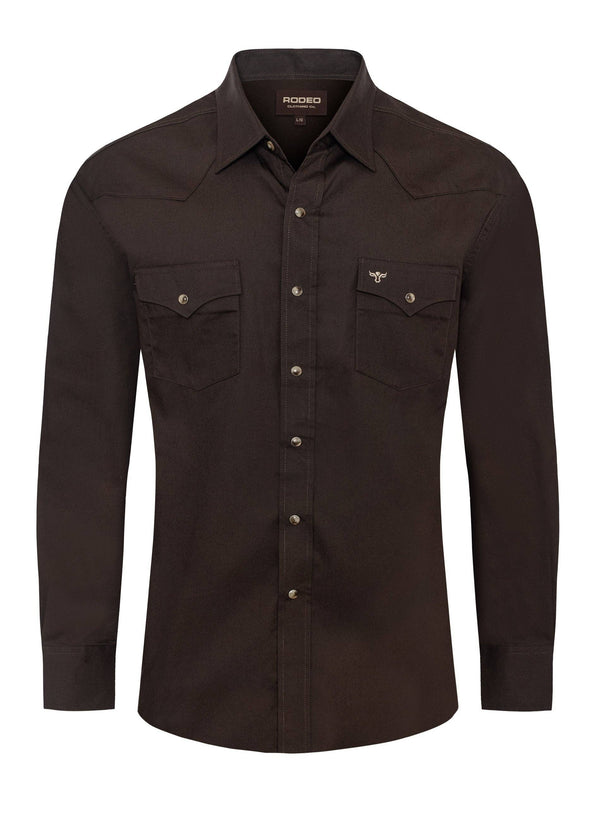 Rodeo Men's Western Solid Cotton Twill Snap Shirt - Brown