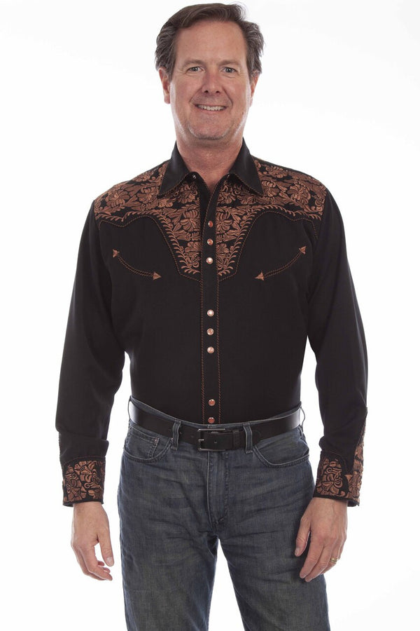Scully Floral Tooled Embroidery Shirt