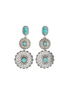 3 Tier Burnished Silver & Turq Flower Concho Earring on Post