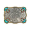 Nocona Ladies Rectangle Buckle Flower Accent Turquoise Stones