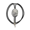 Western Express Engraved Silver Scalloped Oval German Silver Bolo Tie - Broken horn