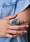 Adjustable Large Stamped Silver Concho Ring