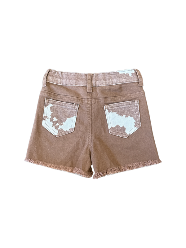 Brown Cowprint Denim Shorts