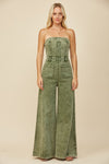 Boho Mineral Wash Wide Leg Denim Jumpsuit