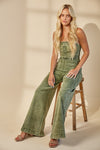 Boho Mineral Wash Wide Leg Denim Jumpsuit