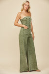 Boho Mineral Wash Wide Leg Denim Jumpsuit