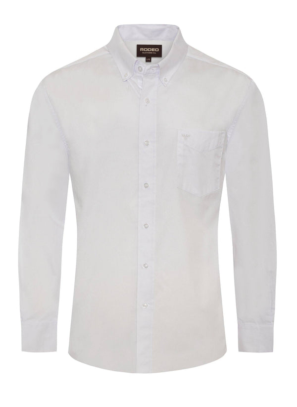 Rodeo Men’s Solid Western Twill Button Down Shirt - White - Broken horn