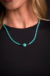 17" Dainty Green Beaded Necklace w/ Silver Disc Bead Accent