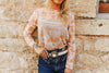 Ivory Beige Western Desert Burnout Mesh Long Sleeve Top