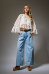 Lace Bell Sleeve Ruffle Blouse