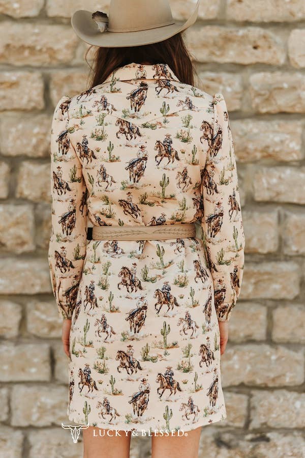 Lucky & Bless Plus Size Cream Western Puff Sleeve Embroidered Bow Dress - Broken horn