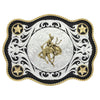 Montana Silversmiths Scalloped Sheridan Style Western Belt Buckle with Bronc Rider - Broken horn