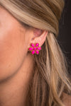 Pink and Gold Flower Stud Earring