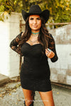 Black Off The Shoulder Ruched Lined Lace Dress